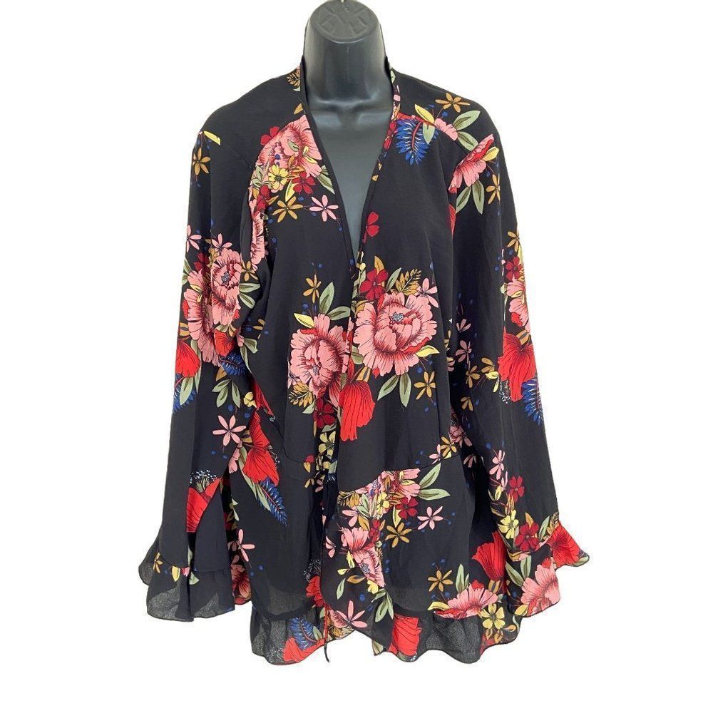 Boohoo Top Blouse Black Floral Sheer Size 16 BOHO